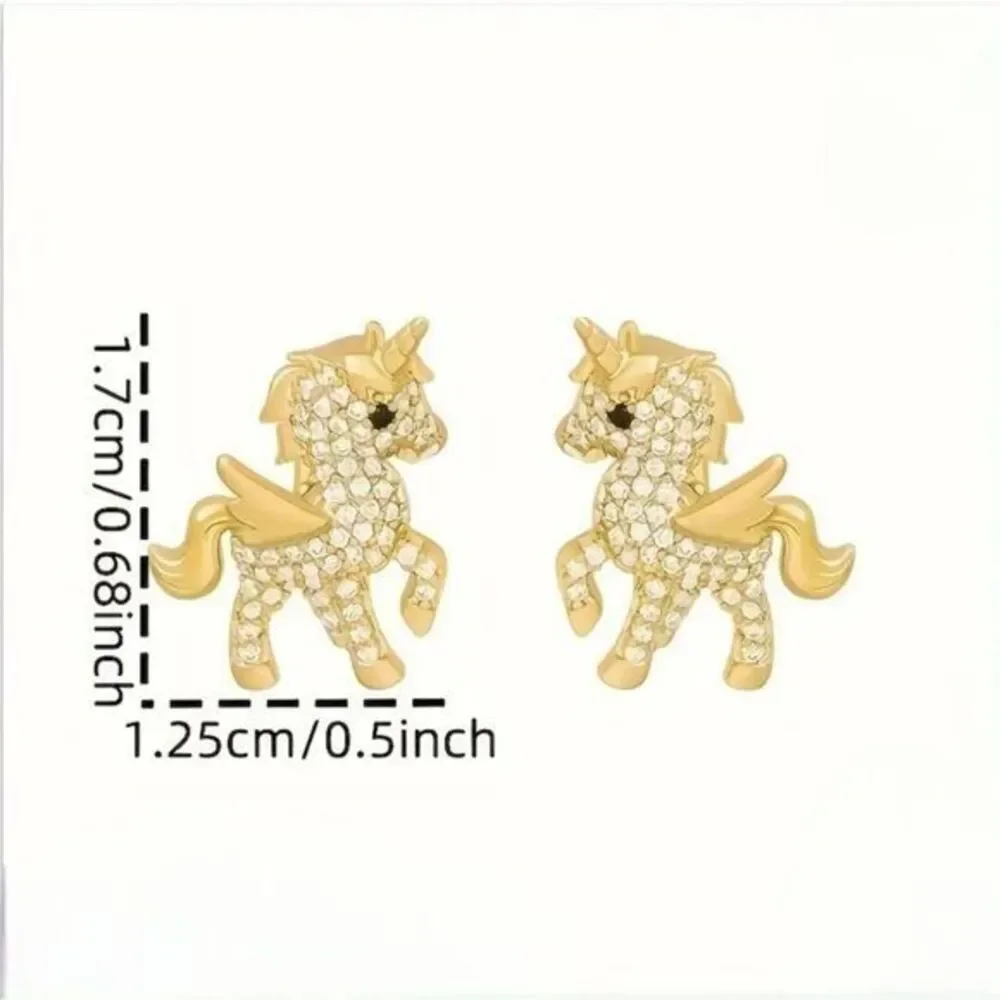 14K Gold Plated Unicorn Stud Earrings‎